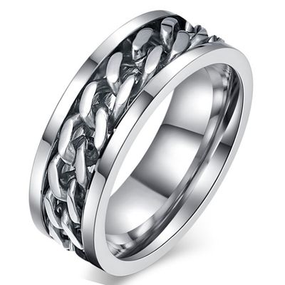 Stalen herenring met Cubaanse ketting Zilver