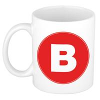 Koffie mok met de letter B - beker - rood - eerste letter van een voornaam - wit - 300 ml