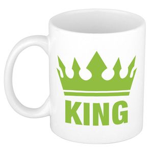 Cadeau King mok/ beker wit met groene bedrukking 300 ml - feest mokken