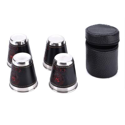 8 STKS/2 set 70ml Outdoor Camping servies reizen kopjes instellen picknick levert RVS wijn bier Cup Whiskey mokken PU leder