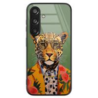 Samsung Galaxy S24 glazen hardcase - Luipaard hipster - thumbnail