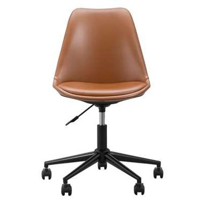 Bureaustoel Senja - lederlook - cognac - zwart metaal