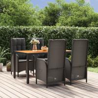 5-delige Tuinset met kussens poly rattan zwart