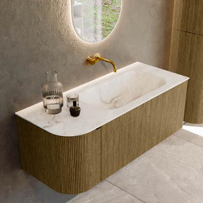 Badmeubel Mondiaz Kurve-Dlux | 115 cm cm | Meubelkleur Dusk | Wastafelkleur Frappe | Solid surface | Wasbak rechter zijde spoelbak | Zonder kraangat(en)