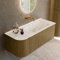 Badmeubel Mondiaz Kurve-Dlux | 115 cm cm | Meubelkleur Dusk | Wastafelkleur Frappe | Solid surface | Wasbak rechter zijde spoelbak | Zonder kraangat(en)