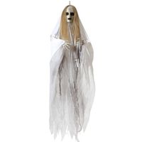 Halloween/horror thema hang decoratie Geest/spook - met LED licht en geluid - griezel pop - 100 cm - Feestdecoratievoorw - thumbnail