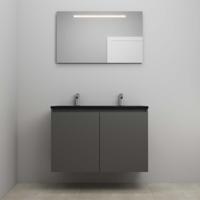 On-Line Badkamermeubelset - 100 cm - Voorgemonteerd - Greeploze Ladestructuur - Acryl Wastafel - 2 Kraangaten - Spiegel met LED-Verlichting - Mat Antraciet