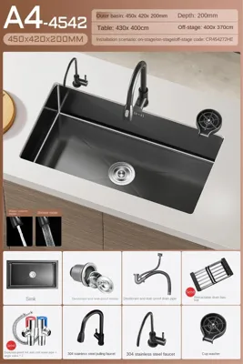 Luxe Waterval Keukenspoelbak - Zwart RVS | Enkelbak | Onderbouw | Inclusief Kraan & Zeepdispenser