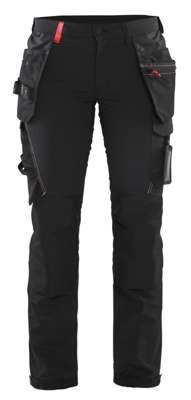 Blåkläder Dames 4-weg stretch werkbroek 71921645 | Zwart/Rood | Maat 44 - 7330509741887