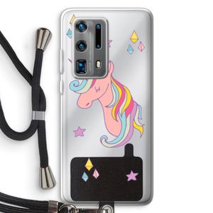 Roze eenhoorn: Huawei P40 Pro Plus Transparant Hoesje met koord