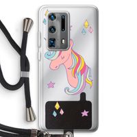 Roze eenhoorn: Huawei P40 Pro Plus Transparant Hoesje met koord