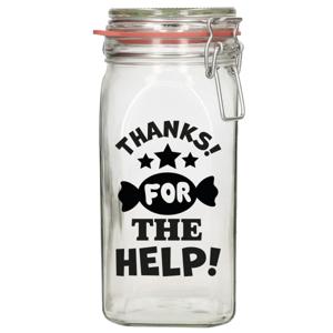 Cadeau voorraadpot/snoeppot - thanks for help - glas - 12 x 7 cm - 1,5 liter