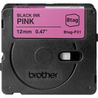 Brother Btag-P31 Labeltape Tapekleur: Pink Tekstkleur: Zwart 12 mm 4 m