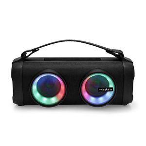 Nedis Bluetooth Party Boombox | 5 uur | 2.0 | 24 W | Media afspeelmogelijkheden: AUX / USB | Koppelbaar | Handgreep | Feestverlichting | Zwart -