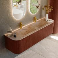 Badmeubel Mondiaz Kurve-Dlux | 170 cm | Meubelkleur Ruby | Wastafelkleur Arena | Solid surface | Wasbak beide zijden spoelbak | 2 kraangaten
