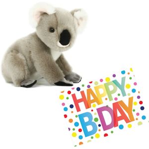 Pluche knuffel koala beer 20 cm met A5-size Happy Birthday wenskaart