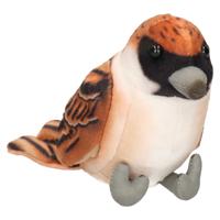 Uni Toys Knuffeldier Huismus vogel - zachte pluche stof - bruin - 10 cm - thumbnail