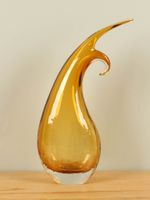 Glazen vaas geel, onderkant craquelé, 39 cm, A003