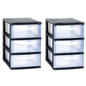 2x stuks ladenkast/bureau organizers zwart stapelbaar A5 met 3x lades L18 x B28 x H28 cm