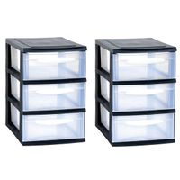 2x stuks ladenkast/bureau organizers zwart stapelbaar A5 met 3x lades L18 x B28 x H28 cm