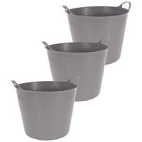 Flexibele emmer - 3x - grijs - 27 liter - kunststof - 40 x 35 cm