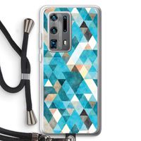 Gekleurde driehoekjes blauw: Huawei P40 Pro Plus Transparant Hoesje met koord