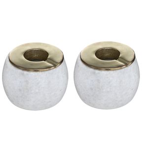 2x stuks terras asbakken/stormasbakken rond marmer/ijzer 12 x 10 cm wit