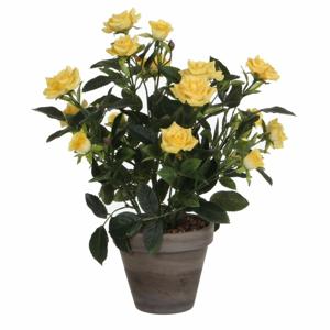 Mica Decorations Kunstplant - rozen - geel - grijze pot - 33 cm - kunst roos