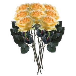 Kunstbloemen boeket roos Simone - 8x - geel - 45 cm - decoratie bloemen