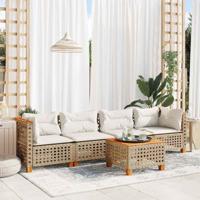 5-delige Loungeset met kussens poly rattan beige