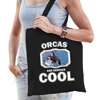 Katoenen tasje orcas are serious cool zwart - orka walvissen/ grote orka cadeau tas - Feest Boodschappentassen