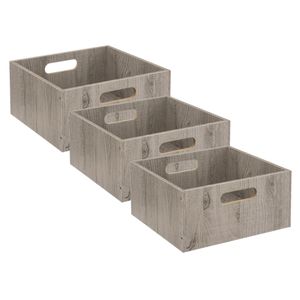 Set van 3x stuks opbergmand/kastmand 14 liter grijs/greywash van hout 31 x 31 x 15 cm