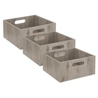 Set van 3x stuks opbergmand/kastmand 14 liter grijs/greywash van hout 31 x 31 x 15 cm - thumbnail