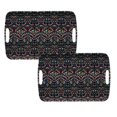 5Five Designer dienbladen van melamine - 2x - 47 x 30 x 2 cm - flowers print antraciet