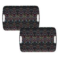 5Five Designer dienbladen van melamine - 2x - 47 x 30 x 2 cm - flowers print antraciet