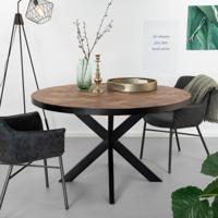 Sohome Ronde Eettafel Hawaii 130cm, Visgraat Teak en staal - Hout - thumbnail