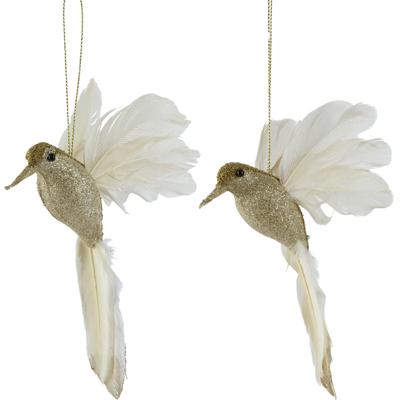 Kersthangers Kolibries vogeltjes - 2x st - goud - 8 x 12 x 2,5 cm - foam - kerstboomversiering