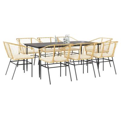 9-delige Tuinset met kussens poly rattan glas bruin