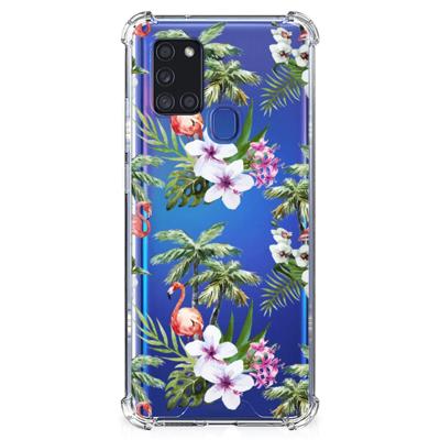 Samsung Galaxy A21s Case Anti-shock Flamingo Palms Samsung Galaxy A21s Case Anti-shock Flamingo Palms