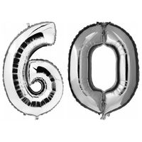 60 jaar zilveren folie ballonnen 88 cm leeftijd/cijfer - thumbnail