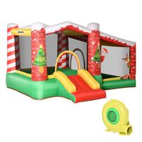 Outsunny kerstmis opblaasbaar springkasteel met waterbassin trampoline kleine glijbaan voor 3 kinderen springkasteel met blazer voor 3-8 jaar