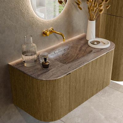 Badmeubel Mondiaz Kurve-Dlux | 100 cm | Meubelkleur Dusk | Wastafelkleur Oza | Solid surface | Wasbak midden spoelbak | Zonder kraangat(en)