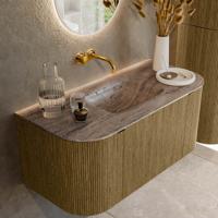 Badmeubel Mondiaz Kurve-Dlux | 100 cm | Meubelkleur Dusk | Wastafelkleur Oza | Solid surface | Wasbak midden spoelbak | Zonder kraangat(en)