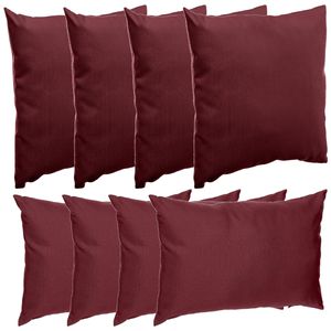 Bank/sier/tuin kussens voor binnen/buiten set 8x stuks bordeaux rood 40 x 40 cm en 30 x 50 cm