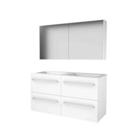 Basic-Line Comfort 46 Badkamermeubelset - 120 x 46 cm - Met Grepen - 4 Lades - Acryl Wastafel - Zonder Kraangat - Spiegelkast - Ice White
