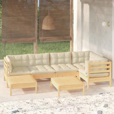 7-delige Loungeset met crèmekleurige kussens massief grenenhout