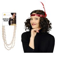 Carnaval verkleed accessoire set - dames hoofdband en parelketting - charleston/jaren 20 stijl