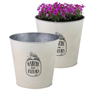 Plantenpot/bloempot emmer voor buiten - 2x - zink - ivoorwit - D23 x H22 cm