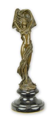 A BRONZE SCULPTURE OF A SCARF DANCER (BRASS PLATE UNDERNEATH