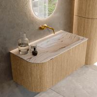 Badmeubel Mondiaz Kurve-Dlux | 95 cm | Meubelkleur Oak | Wastafelkleur Nata | Solid surface | Wasbak rechter zijde spoelbak | Zonder kraangat(en) Badmeubel Mondiaz Kurve-Dlux | 95 cm | Meubelkleur Oak | Wastafelkleur Nata | Solid surface | Wasbak rechter zijde spoelbak | Zonder kraangat(en)